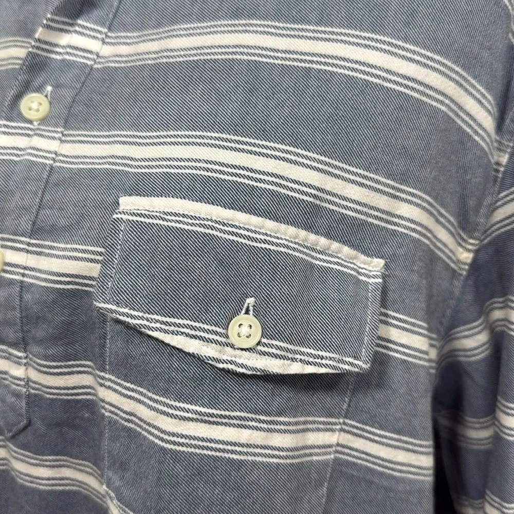 J. Crew Work Shirt | Blue White Striped Twill Rugby Camp Shirt | Size L
